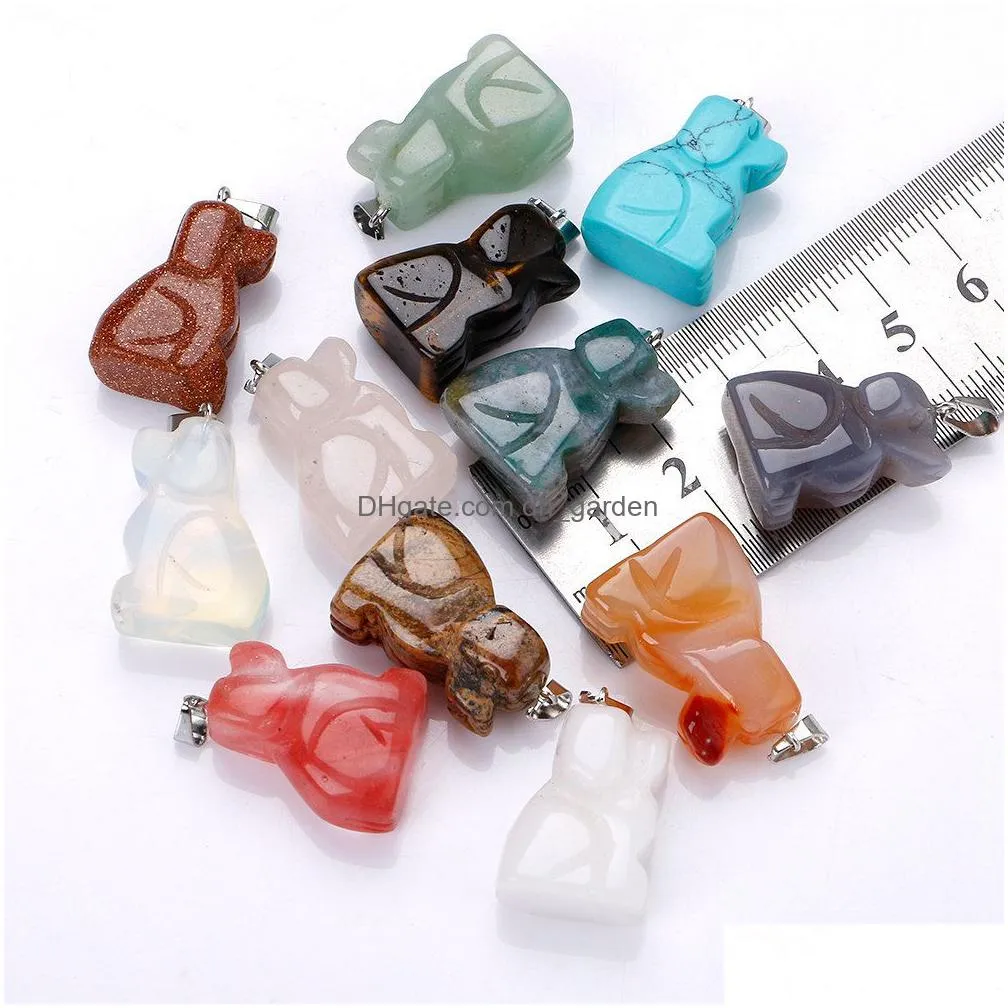 natural stone little carved dog pendants fashion animal charms for jewelry making necklace earrings fengshui