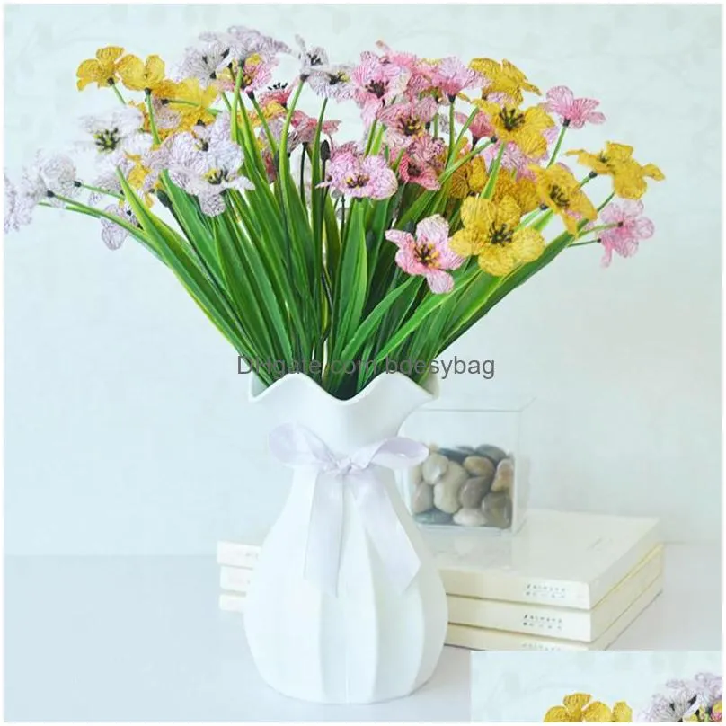 decorative flowers 34cm plastic 5-prong violet 10 pcs artificial fake bridal wedding bouquet home decoration accessories