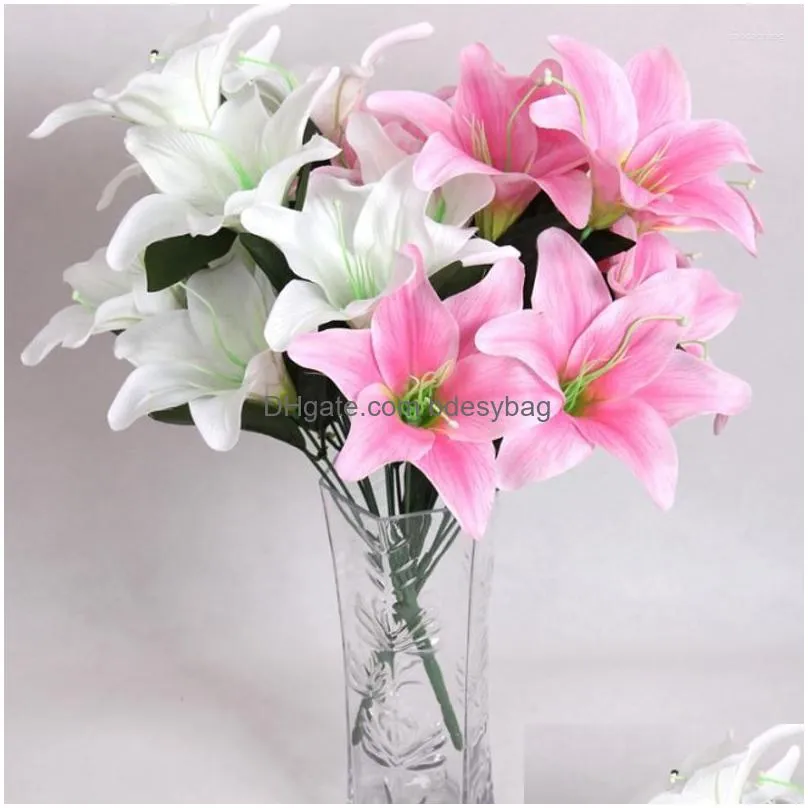 decorative flowers 10 heads artificial lily diy bridal bouquet silk fake flower wedding party home living room table vase decoration