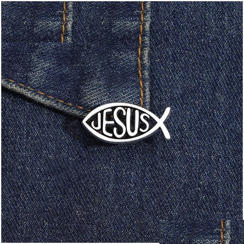 animal jesus fish enamel pins lapel brooch sweater shirt accessories gifts silver color cartoon women kids jewelry friends