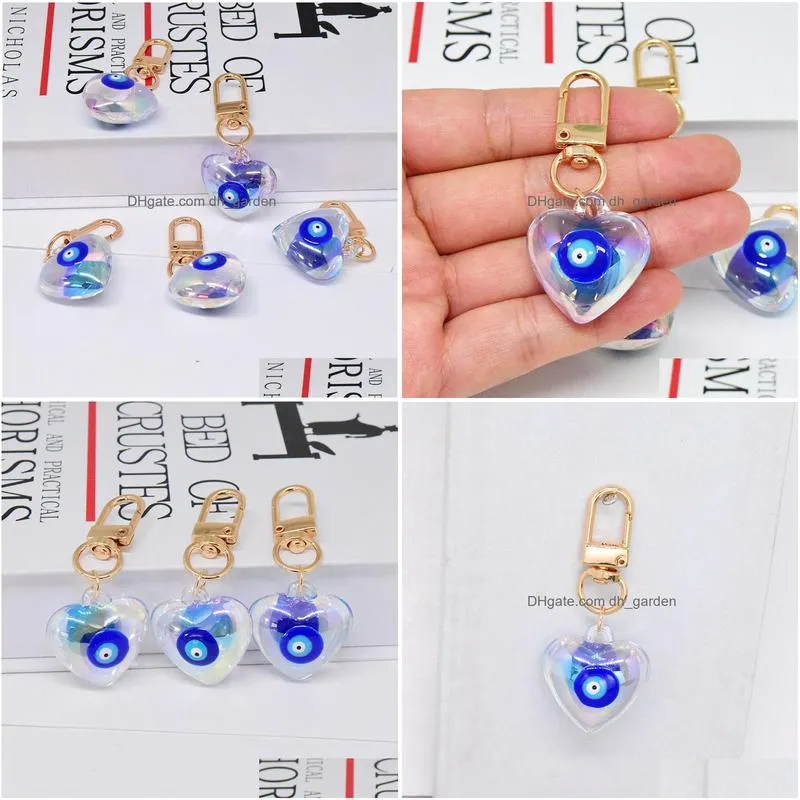 new peach heart evil eye keychain key ring for women men laser acrylic blue eye bag car key accessories