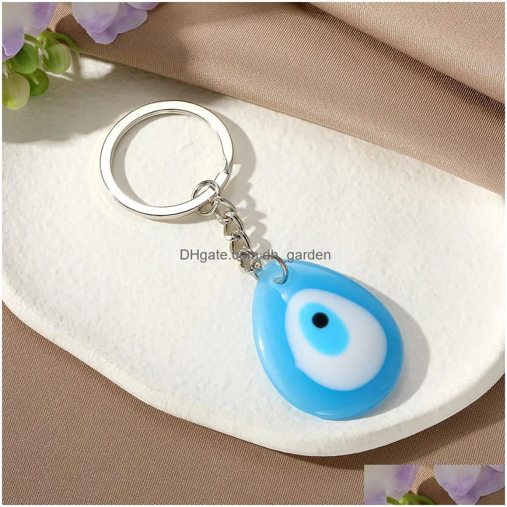 simple turkish evil eye keychain water drop acrylic keyring women men lucky blue eye bag car box phone charm key ring pendant