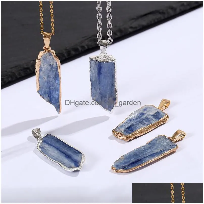 gold plated blue crystal pillar pendant irregular raw stone tag charms for necklace earrings jewelry making accessory