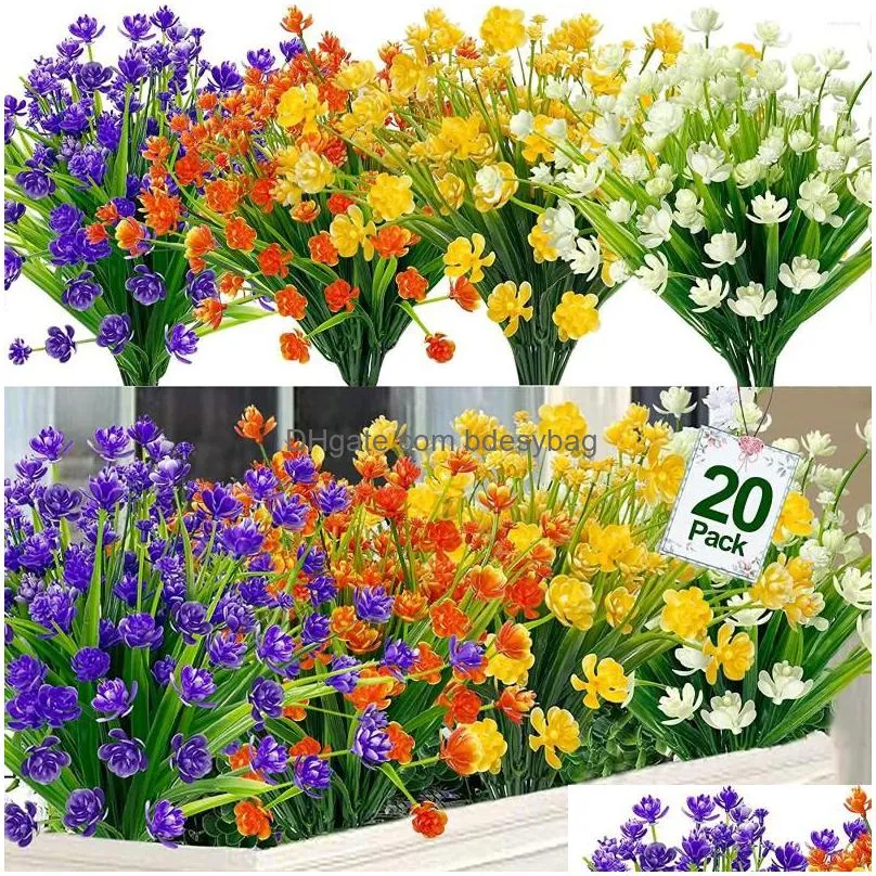 decorative flowers 20 bundles artificial for outdoor decoration summer uv resistant faux plastic greenery shrubs plants