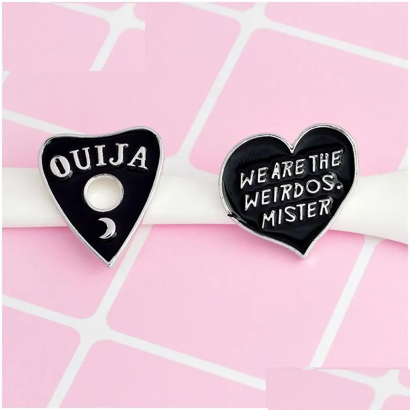 pins and brooches witch cursed ouija we are the weirdos mister black pin set metal heart-shaped letters goth punk jewelry