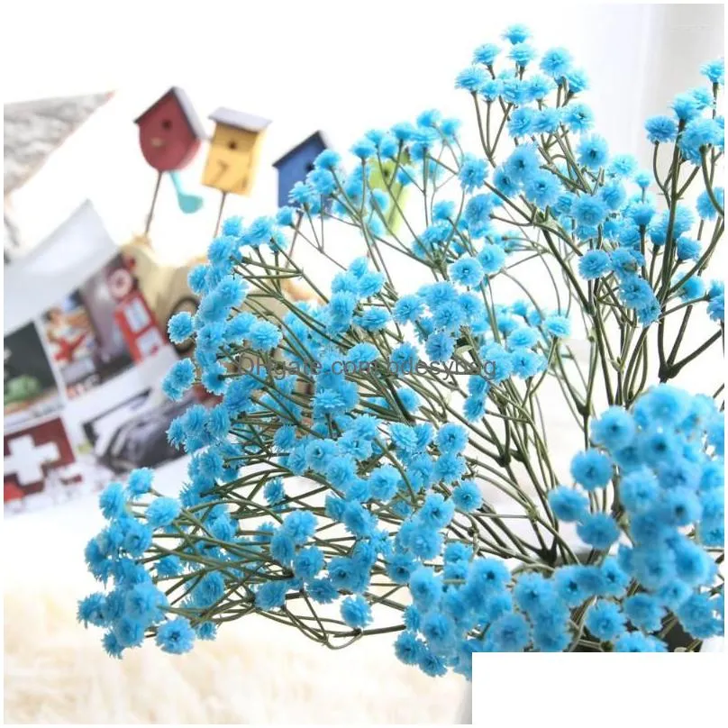 decorative flowers artificial with vase silk baby`s breath floral wedding bouquet party decors dried wild