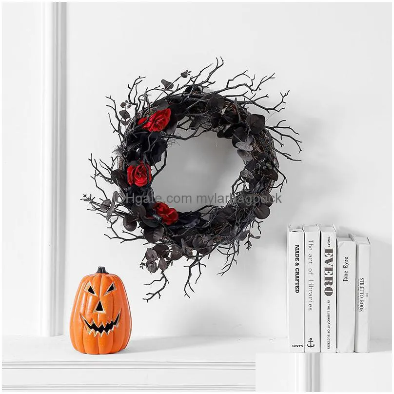 other event party supplies halloween black door hanging dead branches garland simulation flower decoration wreath party layout rattan circle wall hanging