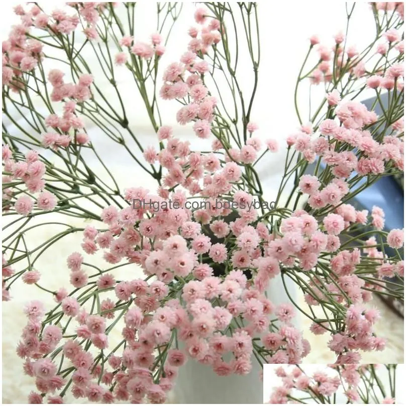 decorative flowers artificial with vase silk baby`s breath floral wedding bouquet party decors dried wild