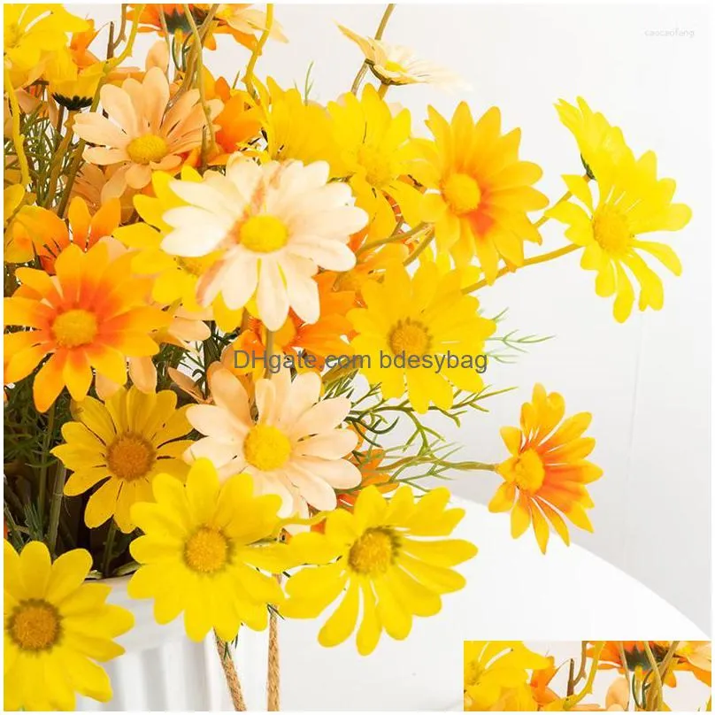 decorative flowers 5pcs cute artificial silk daisy high quality 5 heads long branch fake flower for home wedding table diy decor bulk