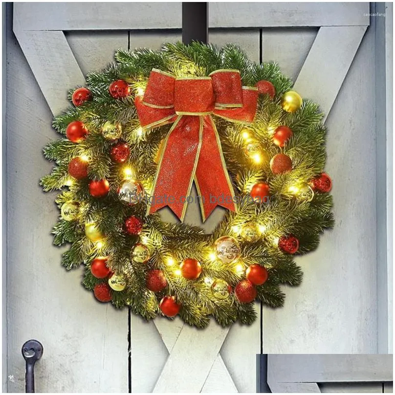 decorative flowers christmas wreath with led light glowing xmas 30/40cm pine needle bowknot festive garlands for indoor