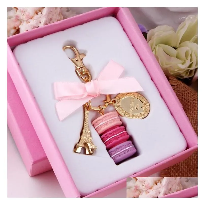  keychains effiel tower macarons ribbon woman luxury macarons cake keychain on bag charm handbag charms car keychain gift box1