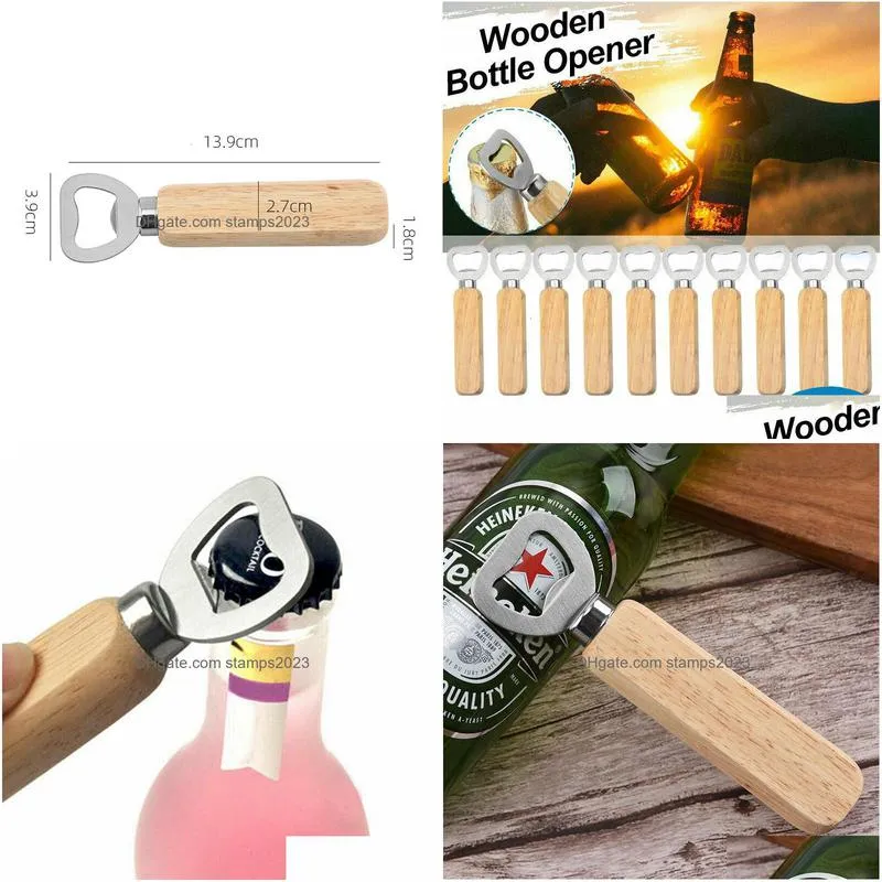 openers 10pcs/lot wooden bottle opener beer can opener household kitchen bar tools for home handle handheld wine soda glass cap gadgets