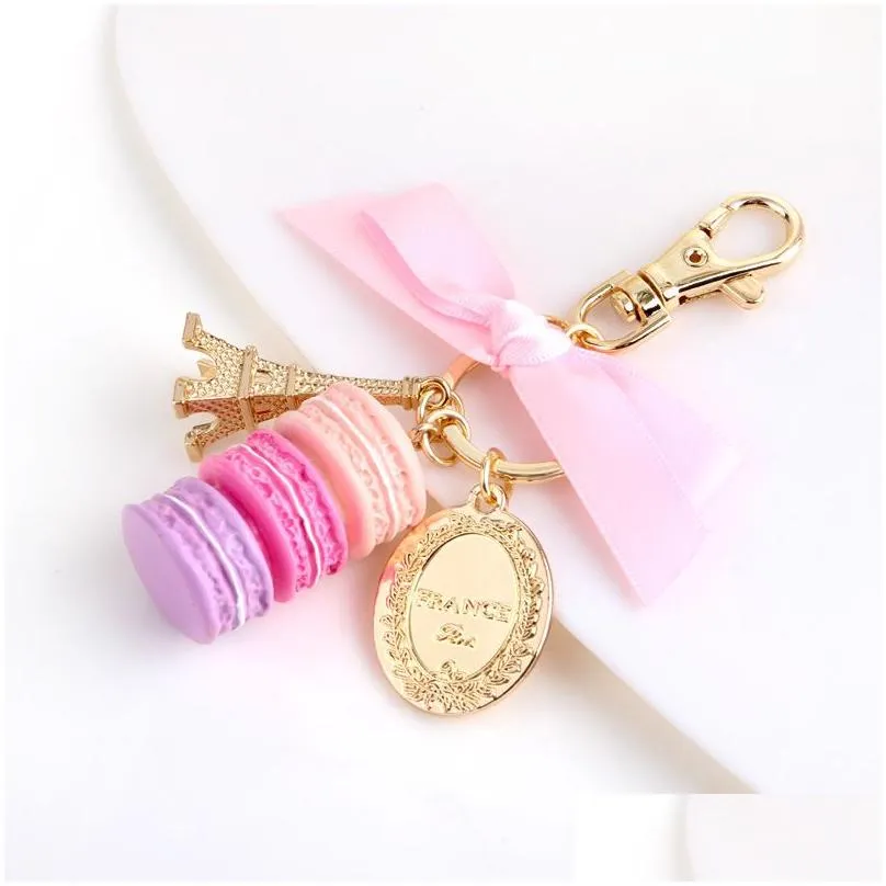  keychains effiel tower macarons ribbon woman luxury macarons cake keychain on bag charm handbag charms car keychain gift box1