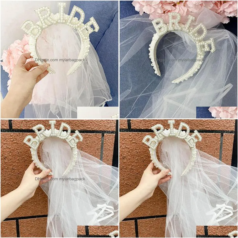 other event party supplies bride to be pearl crown tiara veil bach bachelorette hen party bridal shower wedding engagement rehearsal dinner decoration gift