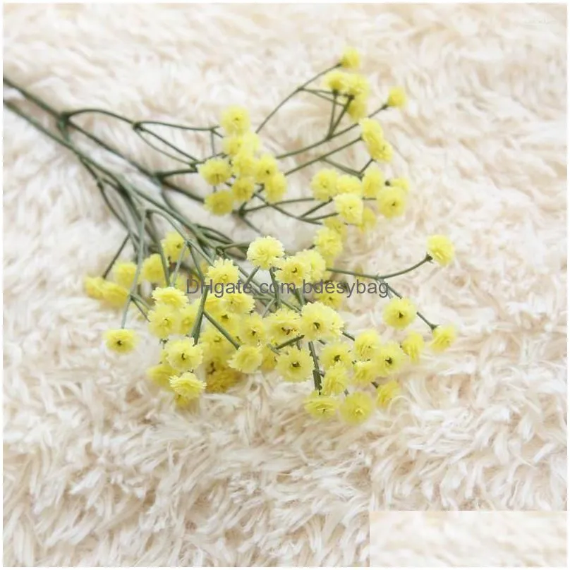 decorative flowers artificial with vase silk baby`s breath floral wedding bouquet party decors dried wild