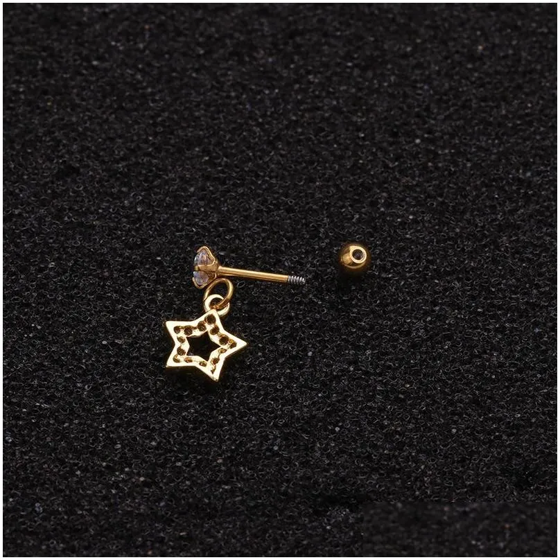stainless steel star moon crown helix piercing stud earrings for women small dangles cartilage earrings jewelry