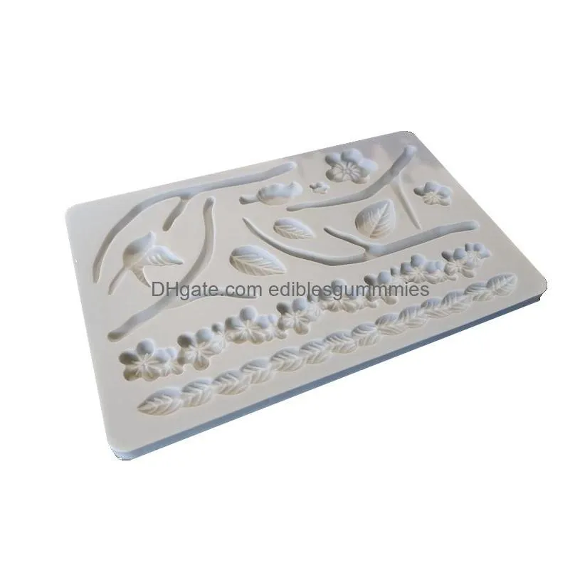 plum branch silicone mold nature designs fondant and gum paste cake decorating polymer clay resin baking supplies mj1250