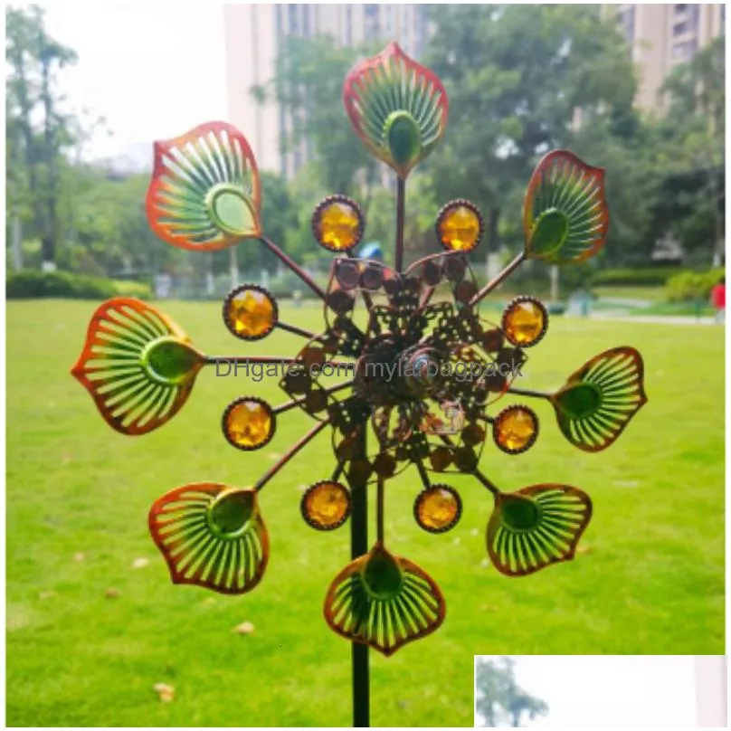 garden decorations iron art luminous windmill garden ground inserted pinwheel outdoor rotatory windmill courtyard windmill garden craft ornament