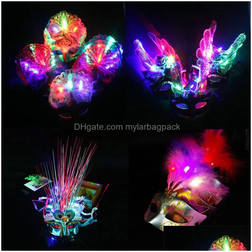 party masks 10pcs halloween butterfly glowing light up mask women lady flashing masquerade masks party christmas decoration wedding bar