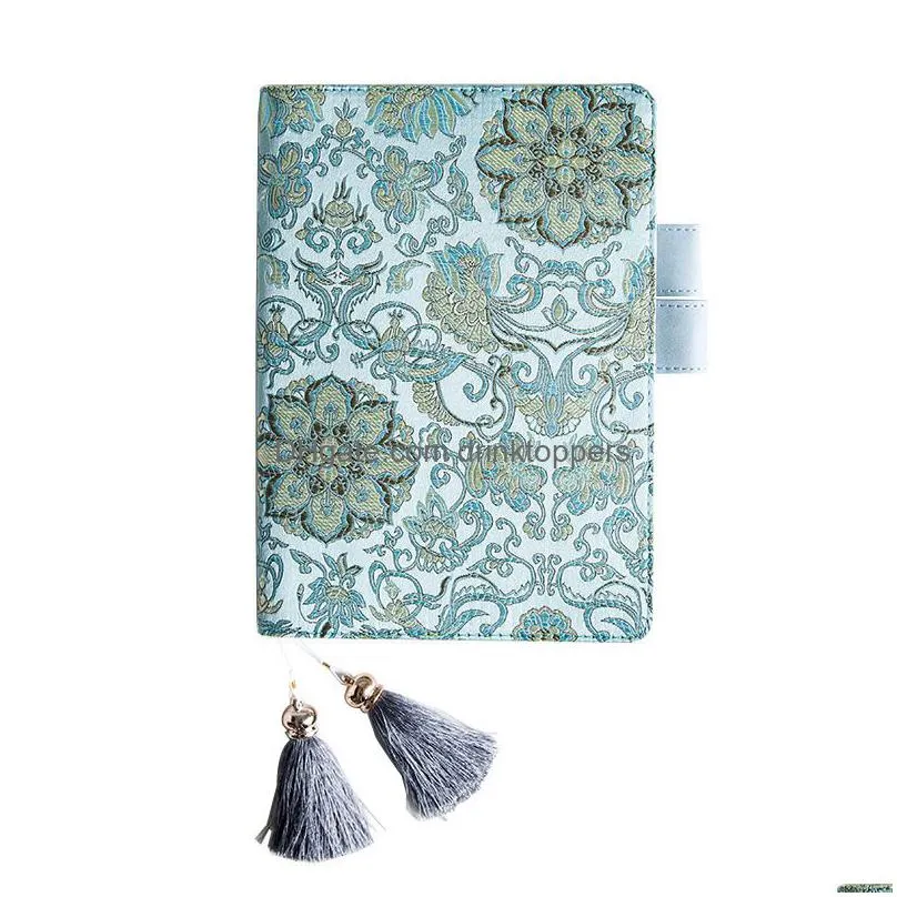 wholesale notepads european-style flying blue flower notebook tassel mark hand account book lattice small  creative diary 230525