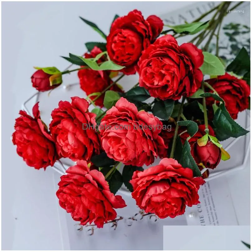 decorative flowers 60cm 3 heads simulation silk rose artificial peony bouquet fake plants pography props home garden wedding