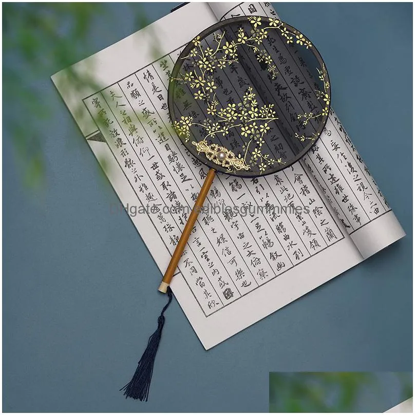 chinese style flower palace fan handmade art drawing embroider hand fan dance performance wedding gift party favor mj1281