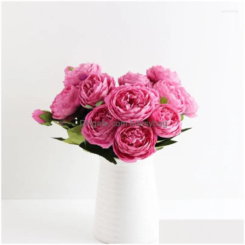 decorative flowers 30cm rose pink silk peony artificial bouquet 5 big head and 4 bud fake for home wedding decoration indoor