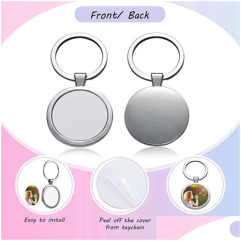 keychains 12 pcs sublimation blank keychain round heat transfer metal board key rings thick po