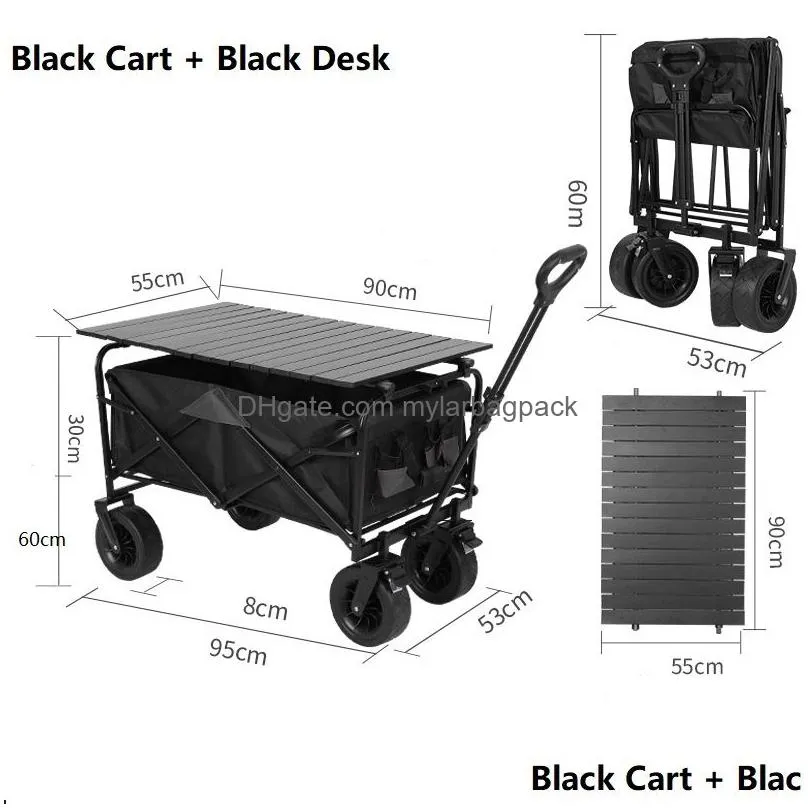 collapsible folding wagon cart heavy duty foldable cart with big wheels for outdoor large capacity utility stroller wagon with adjustable handle and wood roll