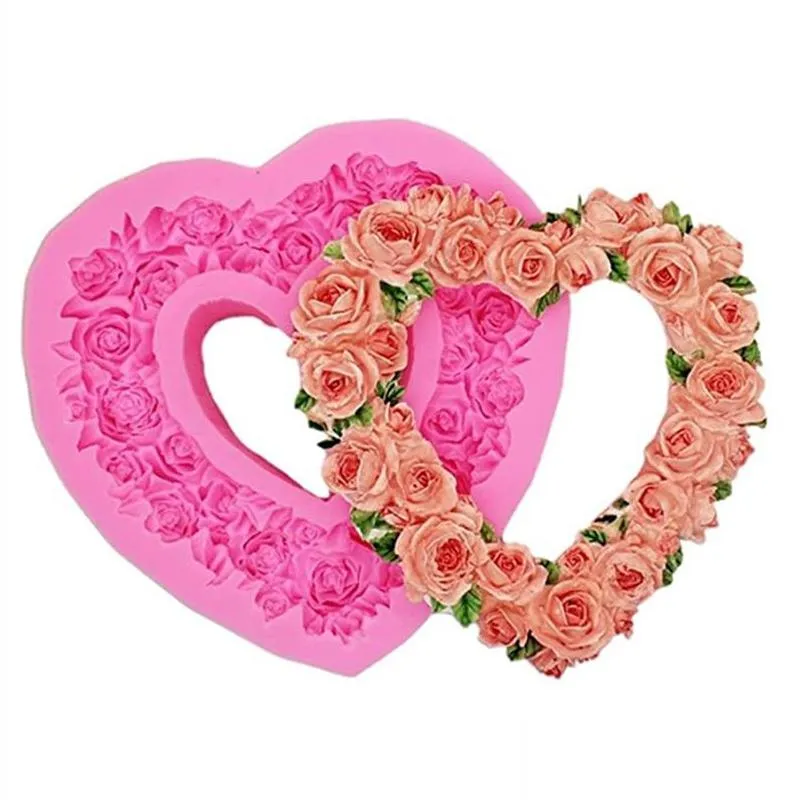 heart rose wreath silicone mold handmade candy fondant cake gum paste decoration resin polymer clay baking supplies mj1244