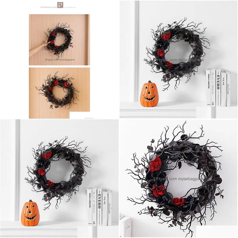 other event party supplies halloween black door hanging dead branches garland simulation flower decoration wreath party layout rattan circle wall hanging