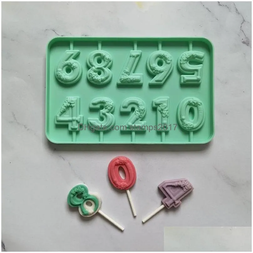 0-9 fondant number silicone mold cheese stick lollipop candy cake craft decoration birthday graduation anniversary baking mj1241