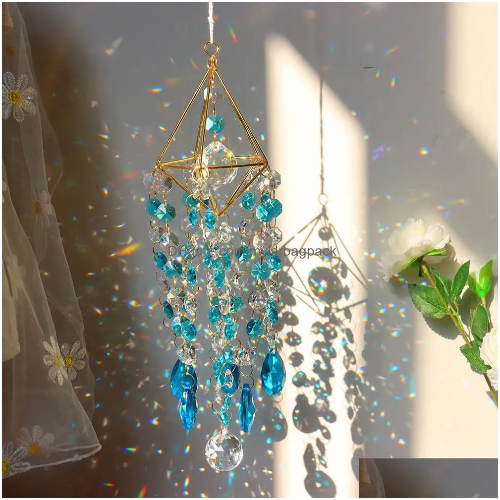 garden decorations crystal wind chimes hanging window prisms suncatcher rainbow maker ornament glass crystal jewelry pendant home garden decoration