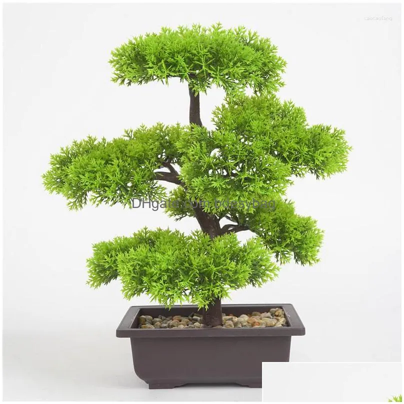 decorative flowers pine potted artificial bonsai home fake accessories living room decoration plant plastic office desk 22cm plants