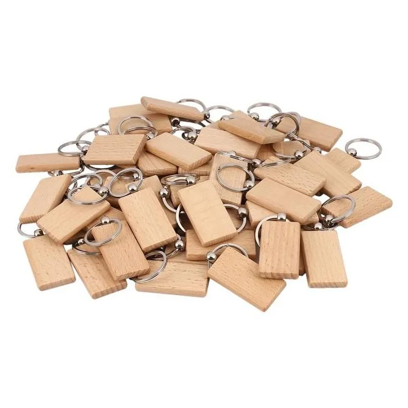 keychains 50 blank wooden keychain rectangular key id can be engraved diy