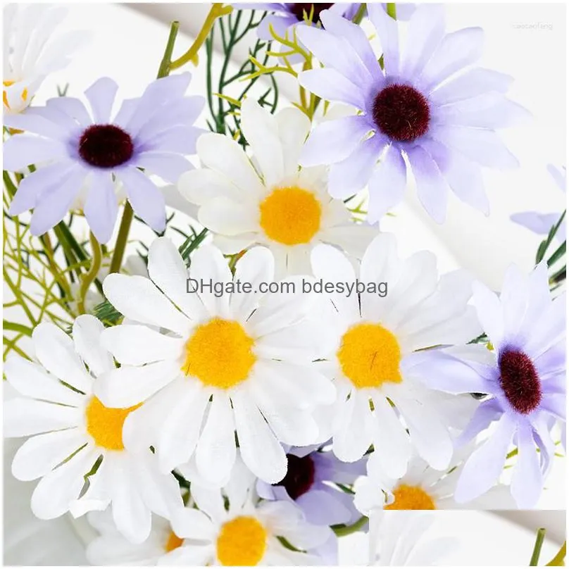 decorative flowers 5pcs cute artificial silk daisy high quality 5 heads long branch fake flower for home wedding table diy decor bulk