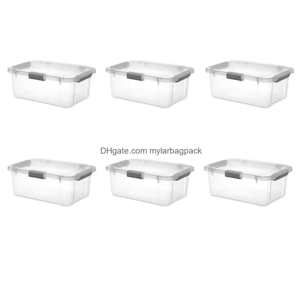 sterilite 20 qt hingelid storage box plastic, flat gray, set of 6