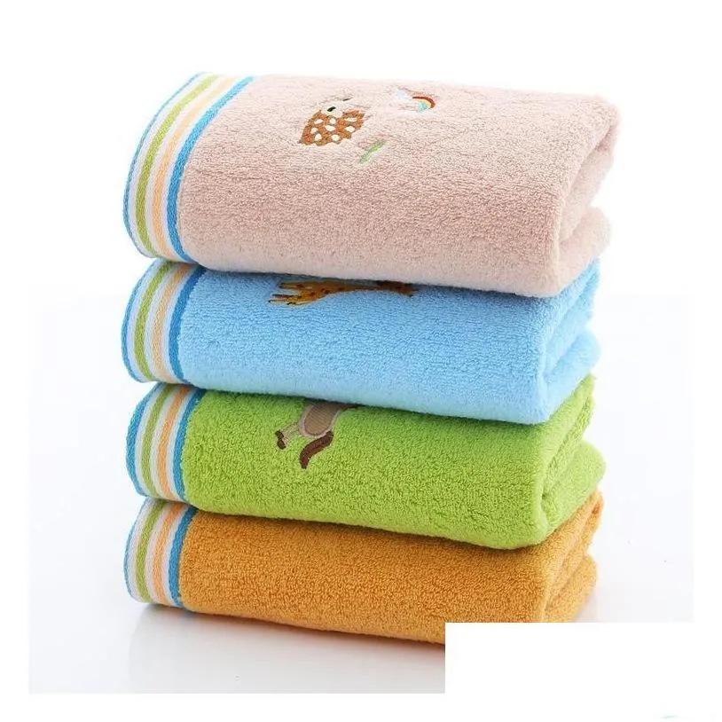 Towel 4Pcs/Lot Kid Baby Pure Cotton Cartoons Soft Strong Water Absorption Nonshedding Wash Household Infants Care Bath Supplies Drop