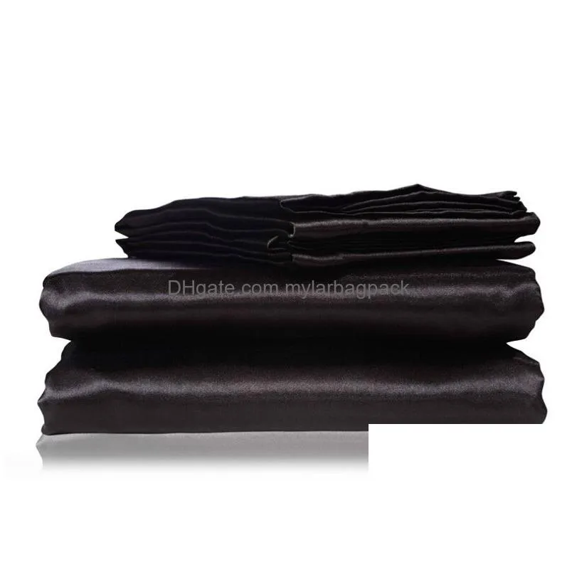 imitated silk bed sheets solid color satin bed sheet cover bedspread twin full queen size grey black white