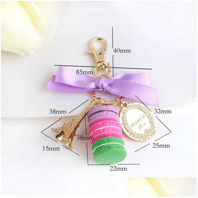  keychains effiel tower macarons ribbon woman luxury macarons cake keychain on bag charm handbag charms car keychain gift box1