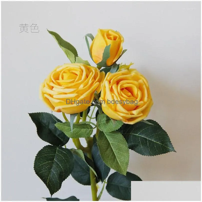 decorative flowers faux 3head feel latex rose moisturizing real touch artificial bridal bouquet wedding event decor home fake