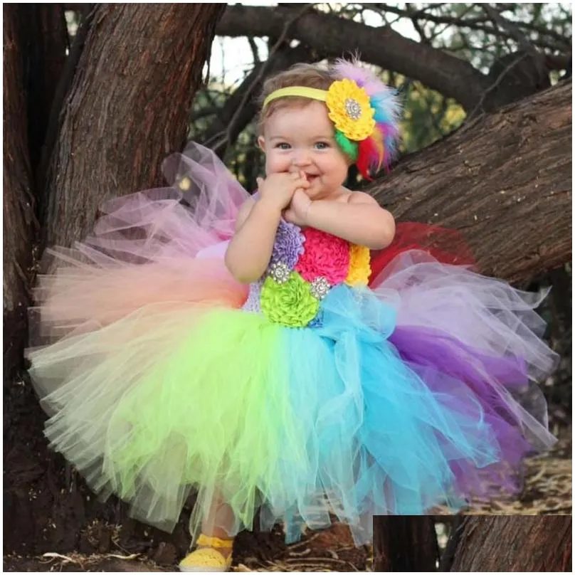 Girl`S Dresses Girls Dresses Rainbow Baby Fancy Tutu Dress Holiday Flower Fluffy With Headband 1St Birthday Po Costume Ts092Girls Baby Dharm