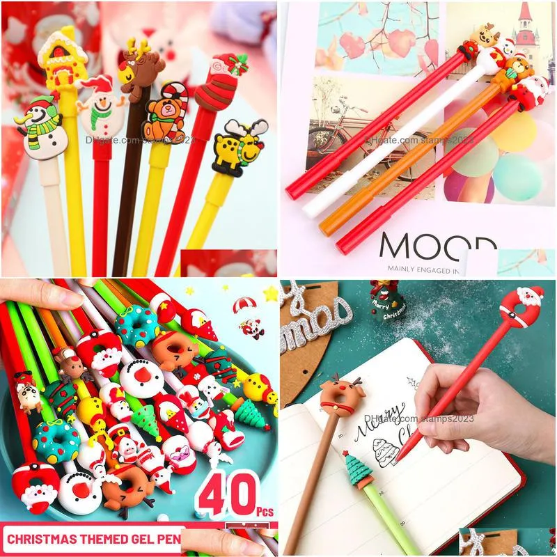 wholesale gel pens 40pcs/lot cute christmas themed gel pen 0.5mm black ink kawaii christmas tree elk santa gift bear pens school office stationary