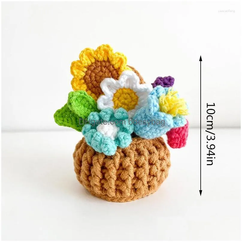 decorative flowers mini handmade flower basket office home decoration accessories bouquet potted artificial knitted mother`s day gfits