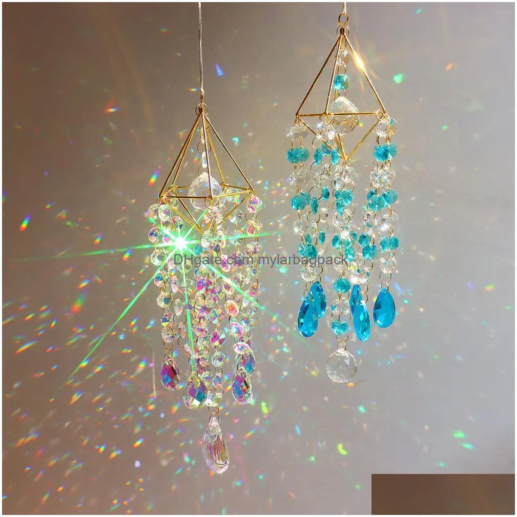 garden decorations crystal wind chimes hanging window prisms suncatcher rainbow maker ornament glass crystal jewelry pendant home garden decoration