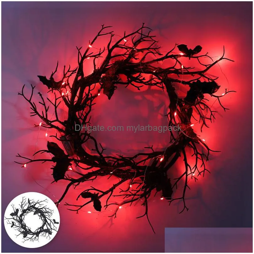 other event party supplies halloween black crow bat horror wreath with led light moon cat front door window wall decorations indoor outdoor holiday party