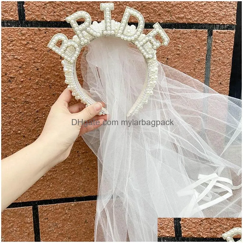 other event party supplies bride to be pearl crown tiara veil bach bachelorette hen party bridal shower wedding engagement rehearsal dinner decoration gift