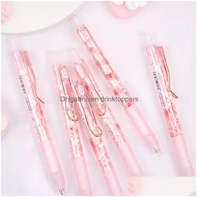 wholesale gel pens 6pcs/set gel pen small  peach 0.5mm press gel pens writing pen for school office supplies student kawaii stationary