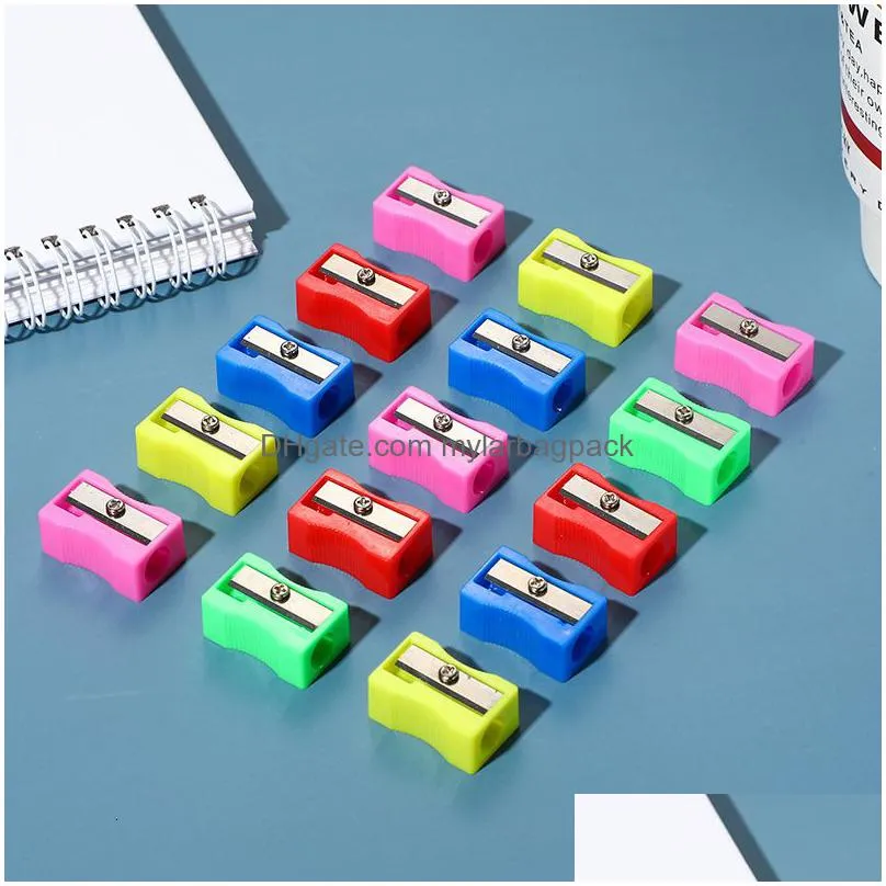 wholesale pencil sharpeners 40 pcs mini mixed colors 26mm pencil sharpener plastic school supplies stationery items student kids pen cutter accessories