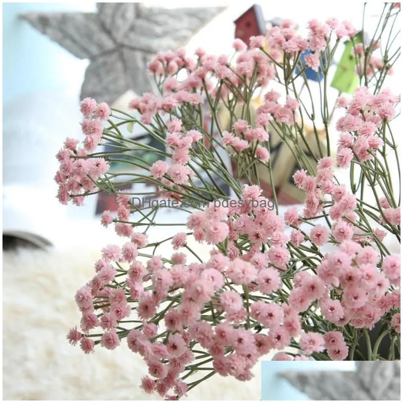 decorative flowers artificial with vase silk baby`s breath floral wedding bouquet party decors dried wild